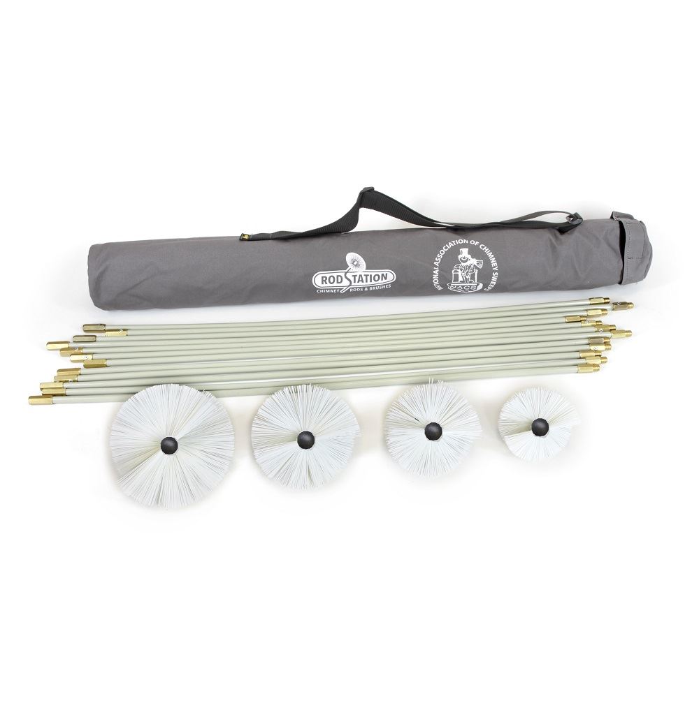 Chimney sweeping kit with flexible chimney rods
