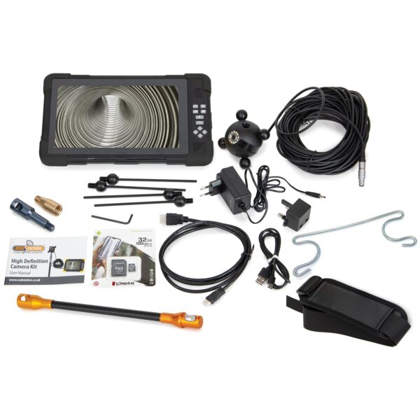 Ultra HD Touchscreen 1080p Chimney Camera Kit - The latest chimney inspection camera to our range our Ultra HD 10.1 inch camera is 1080p resolution with impressive crystal clear images and video displayed on a large 10.1 inch screen. The monitor will run approximately 4 hours when fully charged and is heavy duty with protective edging and sapphire glass, there is an option to use the touch screen to navigate the features and to record or snapshot footage or you can use the buttons to the right of the screen. Whilst recording sound is also recorded which is a real benefit for talking through any observations during an inspection. The monitor comes complete with a formatted micro 32MB SD card and a HDMI cable to connect the monitor directly to a TV screen. By downloading the road cam app by following the QR code in the user manual the camera can be linked to a smartphone for easy file transfer to customers via WhatsApp. The Ultra HD chimney camera kit is complete with an 18 metre 5mm cable and the unique copyrighted Rodstation camera ball housing enabling a viewing angle of 45, 90 and 180 degree with the new option of connecting the ball to the side of a 12mm rod (supplied in the kit). The camera has 12 high power LED lights which are dimmable and with the auto focus feature this gives one of the highest quality picture of any camera on the market. All our camera kits include a 12 month warranty as standard.